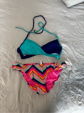 Victoria's Secret Kids Teal, Navy & Pink Two-Piece Swim Set